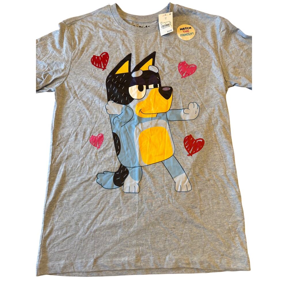 Bluey Men's Bandit Bingo Family Hearts T-Shirt Heart Size Medium Color Gray